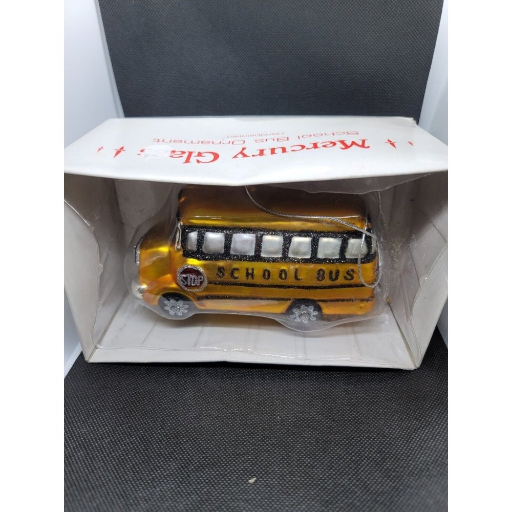 DEPT 56 Jumbo Mercury Glass BIG Yellow SCHOOL BUS Handpainted Christmas ORNAMENT